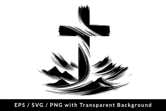 Cross and Mountains Brush Stroke Graphics for Illustrations