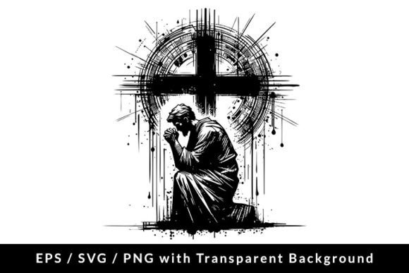 Man with Cross Praying Grunge Graphics & Illustrations Review