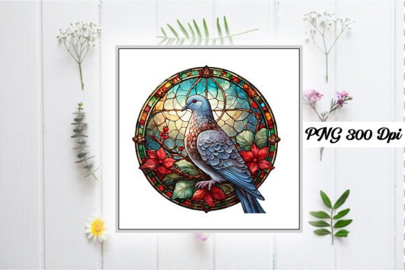 Mourning Dove with Christmas Red Flower: Graphics & Illustrations for Branding