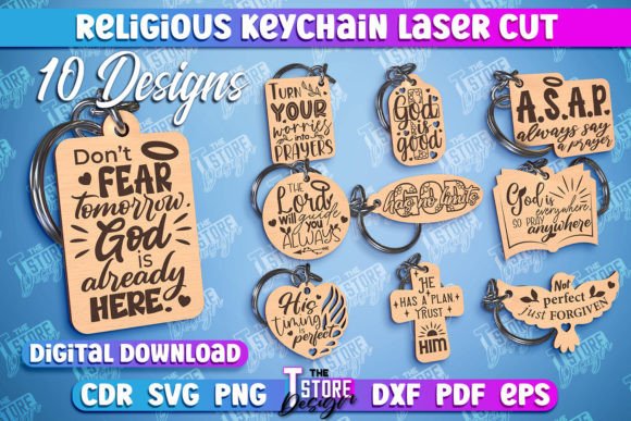 Religious Keychain Laser Design Bundle: Graphics & Crafts for Branding